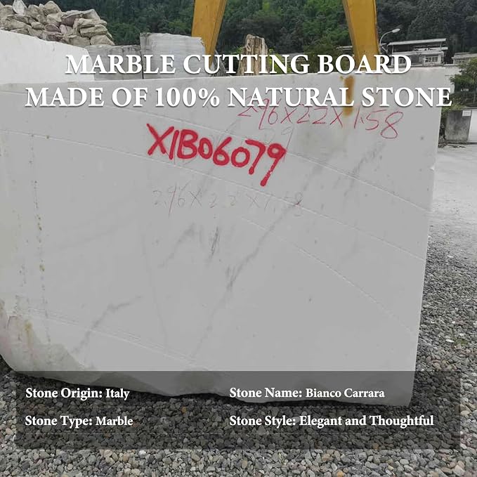 Koville Italian Carrara Marble Cutting Board for Kitchen, 16x20inch Extra Large Hand Crafted Marble Slab for Cheese, Charcuterie, Pastry Board - Wedding Gift, House Warming Gift