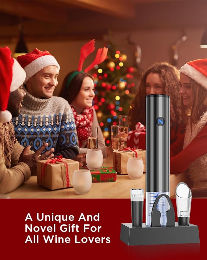 Newise Rechargeable Electric Wine Opener with Charging Base, Aerator Pourer, Vacuum Stoppers & Foil Cutter, Luxury Mothers Day for Mom