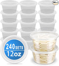 240 Sets 12oz Deli Food Storage Containers, Plastic Takeout Deli Cups for Meal Prep Leftover, Reusable Round Soup Containers with Lids, BPA Free, Stackable, Leakproof, Microwave and Freezer Safe
