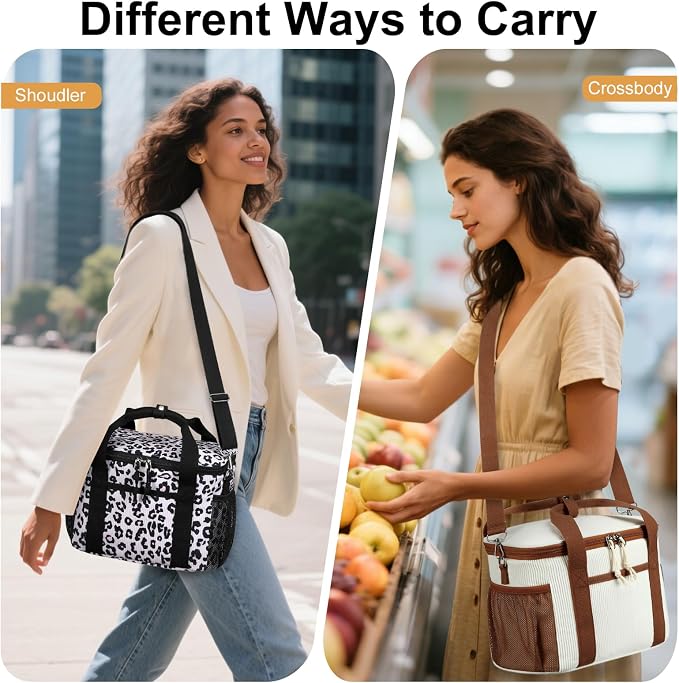 BTOOP Insulated Lunch Box for Women, Cute Corduroy Lunch Bag with Shoulder Strap, Leakproof Wide-Open Lunch Tote for Work, Office, School, Picnic, Cream