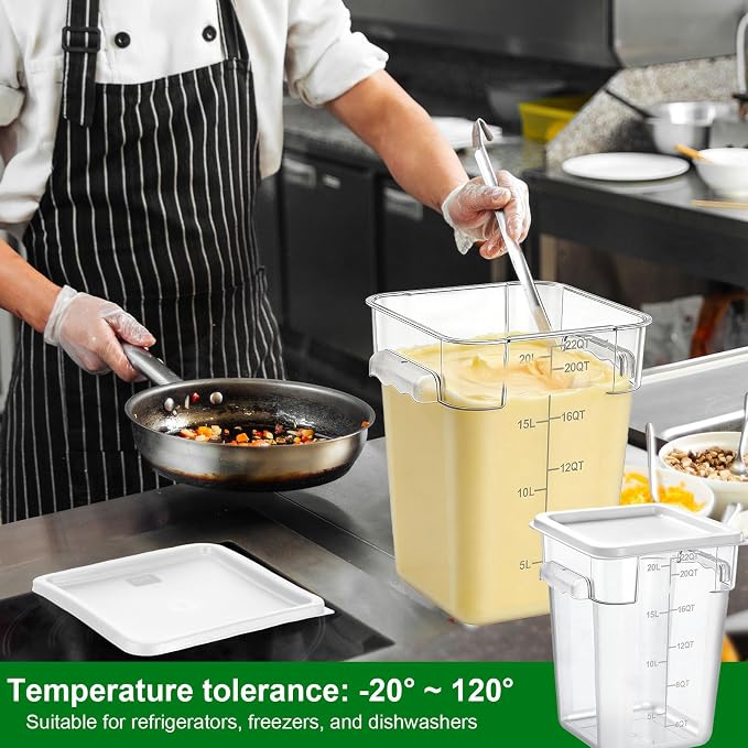 FoldTier 2 Pieces Square Food Storage Containers Polycarbonate Clear food Container with Lid Commercial Storage with Graduations for Commercial Kitchen Dough Marinating Meat(White,22 Qt)