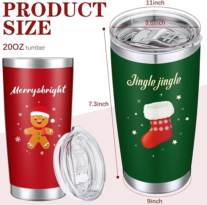 Skylety 6 Pcs 20 oz Christmas Travel Mug Stainless Steel Tumbler Cup with Lid Vacuum Double Wall Insulated Travel Coffee Christmas Gifts Mugs for Drinking Women Men Coworker Friends