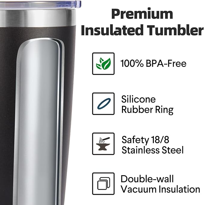 Volhoply 20oz Stainless Steel Tumbler with Lid and Straw Bulk 8 Pack,Double Wall Insulated Travel Iced Coffee Mug Fits Cup holder,Powder Coated Cups for Hot/Cold Drinks,Gifts for Women（Black,8 Set）