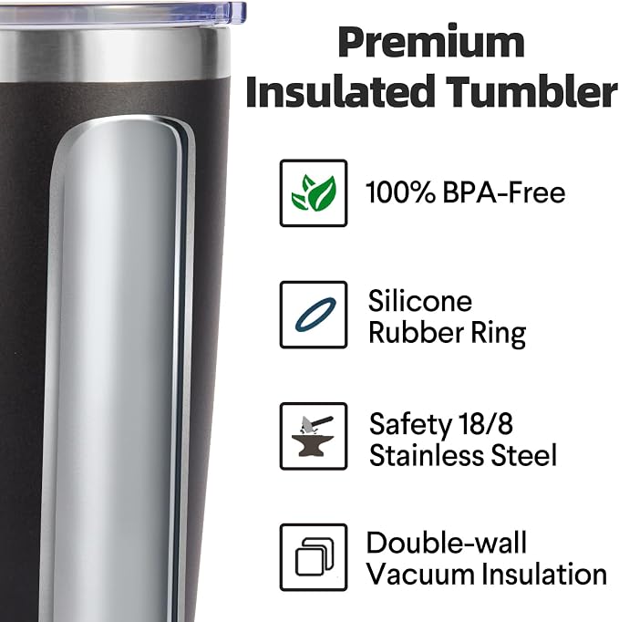 Volhoply 20oz Stainless Steel Tumbler with Lid and Straw Bulk 24 Pack,Double Wall Insulated Travel Iced Coffee Mug Fits Cup Holder,Powder Coated Cups for Hot/Cold Drinks,Christmas Gifts（Black,24 Set）