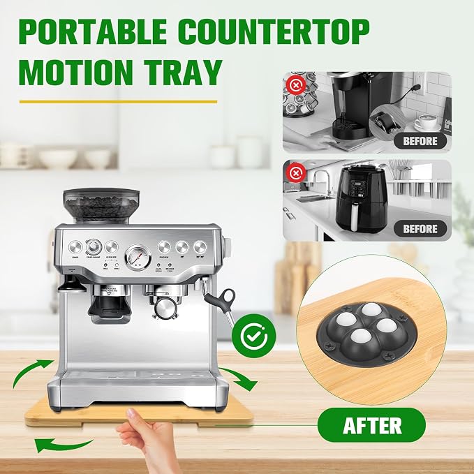 Appliance Slider 360° Rolling Tray for Coffee Maker Bamboo Coffee Pot Slider Tray for Countertop Rotation Sliding Tray with Wheels, Appliances Mat Easily from Under The Cabinet Natural(15.7"×13")