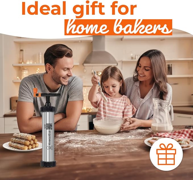 KneadEat Churro Maker Kit with Piping Bag, XL Filling Needle and Decorating Tips Premium Stainless Steel Churrera with Easy Press Handle for Homemade Filled Churros