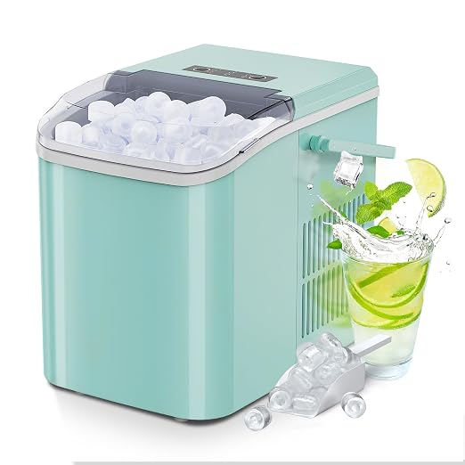 OLIXIS Ice Maker Machine with Handle,26lbs in 24 Hours,9 Cubes in 6 Mins,Auto-Cleaning Portable Ice Maker with Basket and Scoop, Countertop for Home, Kitchen, Camping, RV, Bright Green