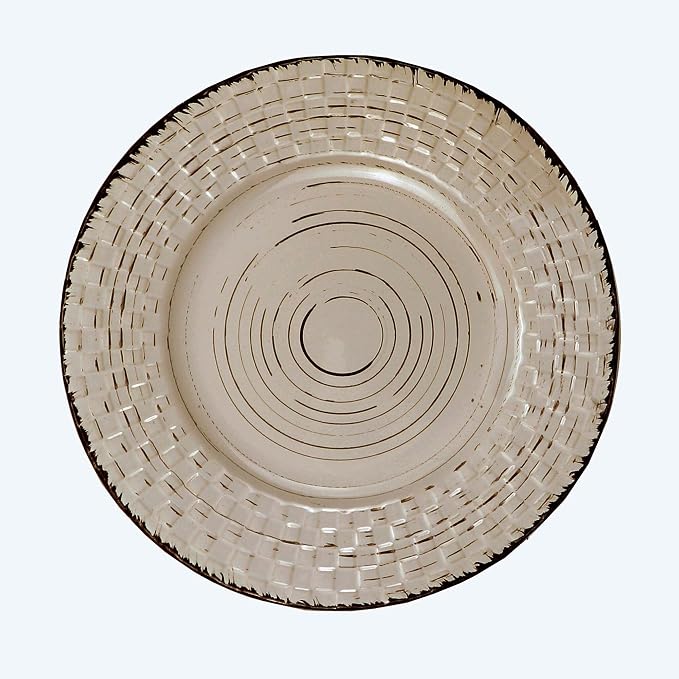 Lorren Home Trends 16 Piece Distressed Weave Dinnerware Set-Mocca