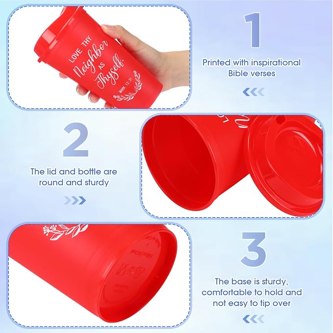 Skylety 20 Pack Bulk Christian Gifts for Men Women 16oz Reusable Bible Verse Tumbler Plastic Coffee Cup with Lid Inspirational Religious Church Gift for Teacher Graduation Party Favor (Bold Color)