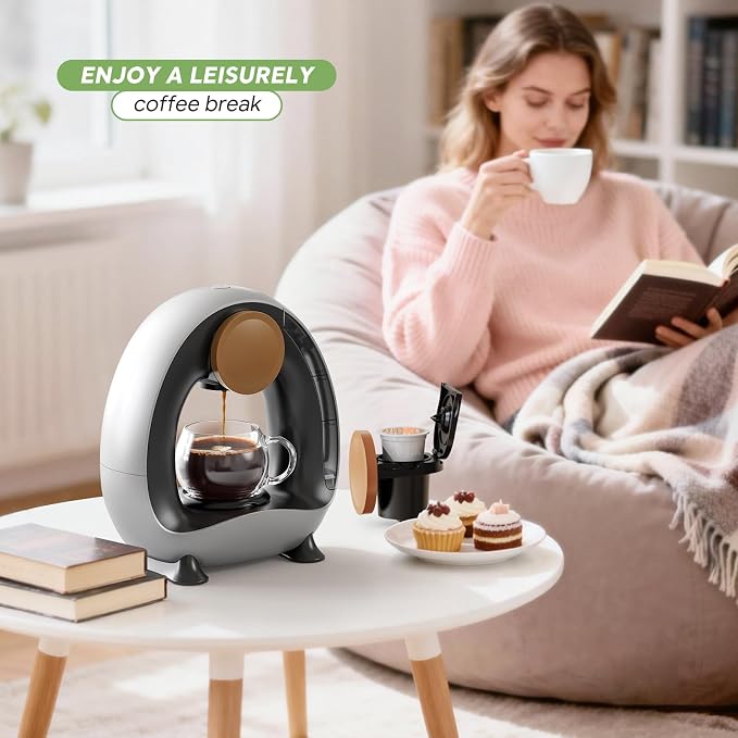 Single Serve Coffee Maker 2 in 1, 1400W Fast Brewer for K-Cup Pods & Ground Coffee, One-Touch Americano & Tea Machine with 2 Reusable Filters, Compact Design for Home Office RV Dorm