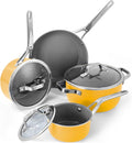 7-Piece Yellow Ceramic Nonstick Cookware Set, Pots and Pans | 4 pots, 3 clear lids; stay-cool grips; 100% PFAS-free; 480°F oven & dishwasher safe; heavy daily family cooking routines