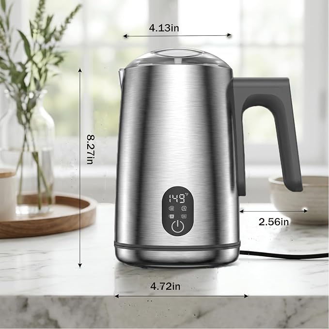 Milk Frother Electric, 4-in-1 Milk Frother and Steamer for Latte, Cappuccino, Hot & Cold Milk Froth Maker, Automatic Milk Steamer and Frother, Quiet One-Touch Operation, Easy to Clean,Brushed Silver