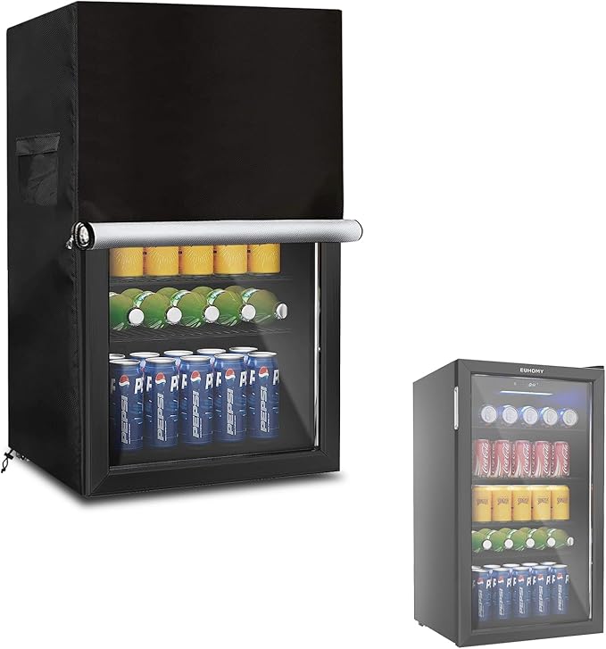 Beverage Refrigerator and Cooler Cover for most 3.2 Cu.ft Beer or Wine Mini Fridge,Waterproof Dust Proof Anti-UV Sides Zipper Can Be Opened(20" W x 20" D x 33" H,Black)