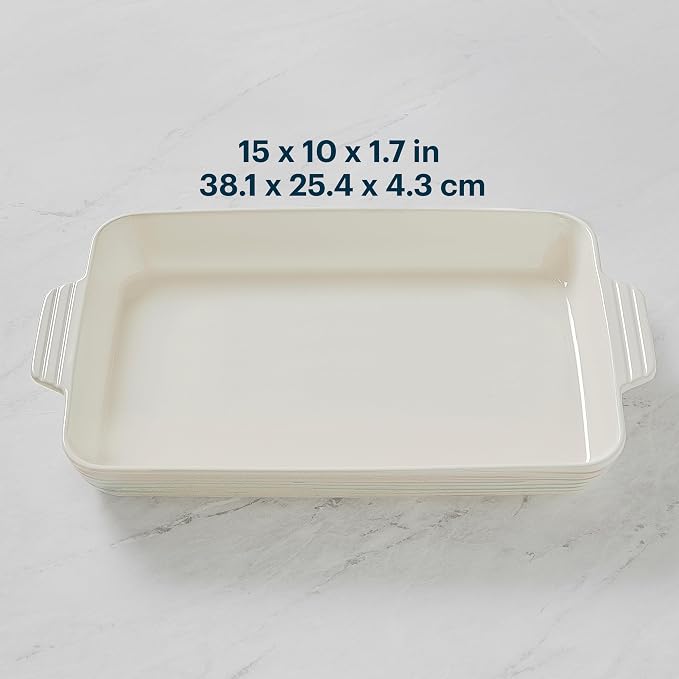 Pyrex 4QT (10" x 15") Rectangular Ceramic Baking Dish, Casserole Dish with Handles, Oven Safe and Durable Bakeware