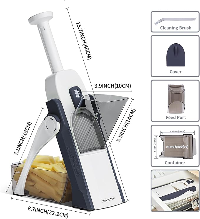 Jonscook Multifunctional Kitchen Gadgets Mandoline Food Slicer, Safe Veggie Chopper Vegetable Cutter, French Fry Cutter Onion Chopper Vegetable Slicer Fruit Cutter Dicer For Meal Prep - DeepBlue