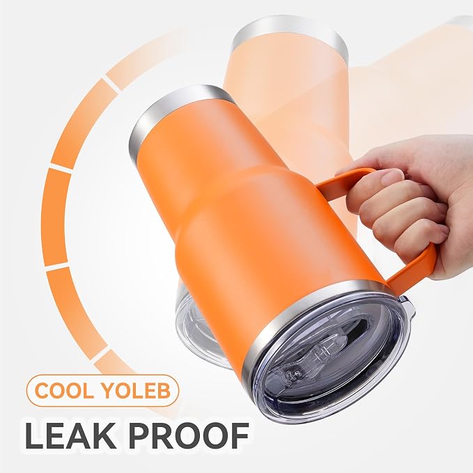 30 oz Tumbler with Handle and Lid, Stainless Steel Tumblers Bulk Double Wall Vacuum Insulated Travel Mug Leak Proof Cup Keep Drinks Cold and Hot Orange, 8 Pack