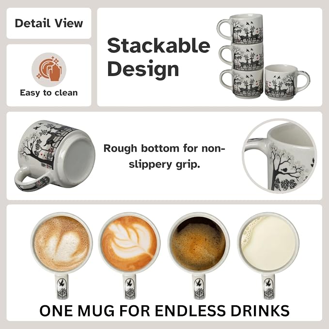Servo Best Handmade Ceramic Coffee Mugs Set Of 4, 8 Oz Tea Cups with Handle, Drinking Mug Cups for Latte, Tea, Cocoa, Milk, Microwave & Dishwasher Safe Best housewarming Gift set for Men & Women