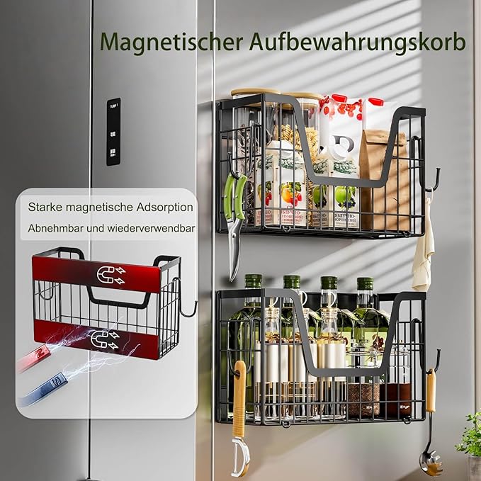 2 Pack Magnetic Shelf for Fridge,Magnetic Shelves for the Side of the Refrigerator,Magnetic Fruit Basket,Magnetic Hanging Shelf for Laundry Room