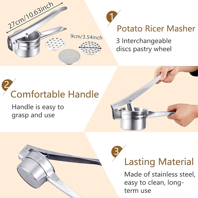 Tioncy 9 Pcs Pasta Making Tools Set Include Wooden Gnocchi Board Potato Ricer Wooden Gnocchi Cutter Ravioli Rolling Pin Pasta Roller Dough Scraper 3 Ravioli Stamp for Kitchen Handmade Gift
