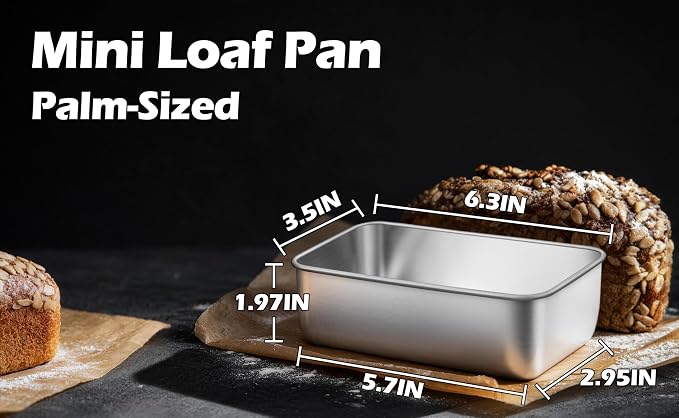 Leonyo 6.3x3.5IN Stainless Steel Mini Loaf Pans for Baking Bread, 4 Pack | Non-Toxic Small Mini Bread Loaf Pans Tins for Homemade Smaller Loaves Meatloaf Banana Brownies, Dishwasher Oven Safe