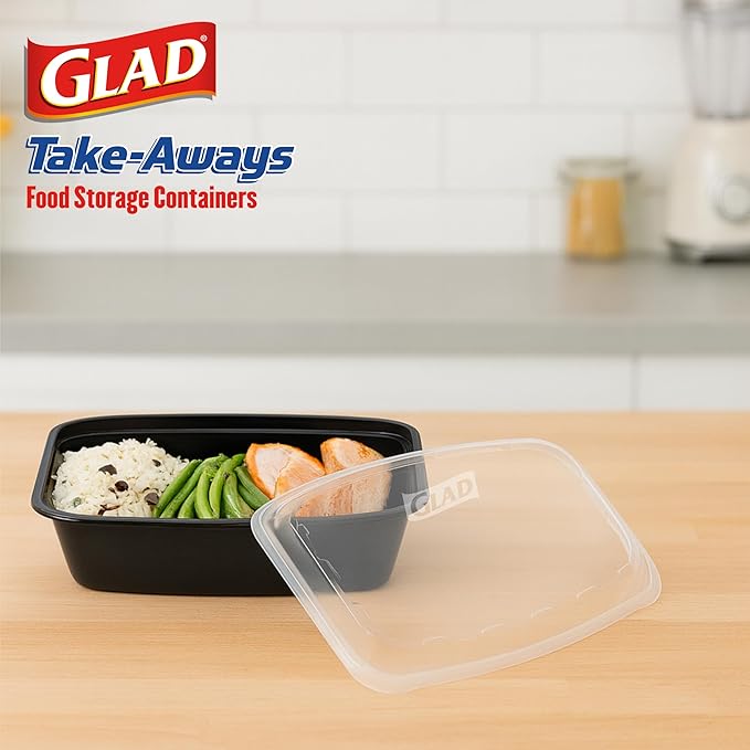 Glad Take-Aways 30-Pack Snap-Seal, Dishwasher and Freezer Safe, Reusable Food Storage Bento Box, Meal Prep Containers, Made in North America (38 oz, BPA Free)