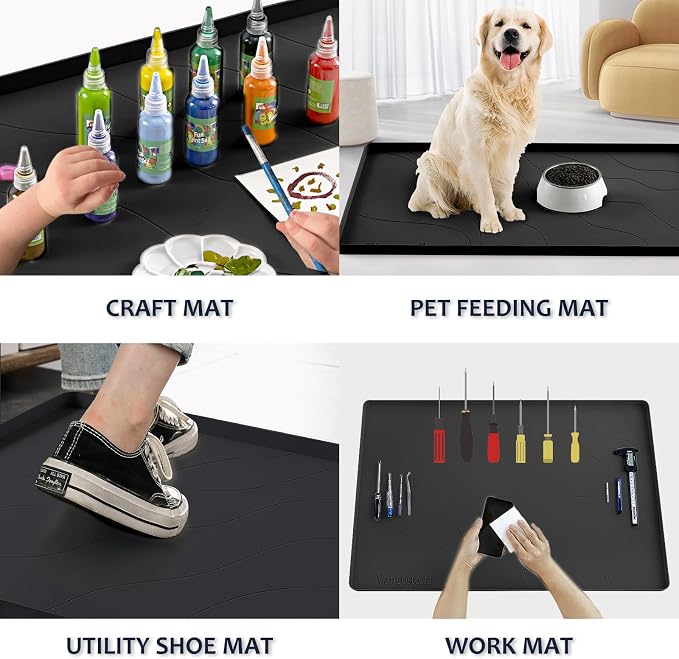 Heavy Duty Silicone Under Sink Mats for Kitchen Waterproof 37" x 22", Extra Thick Under Sink Rubber Mat Drip Tray, Raised Edge Under Sink Liner,Prevent Drips, Leaks, Spills,Black