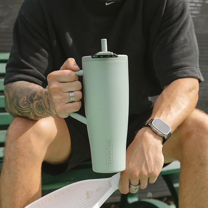 BrüMate Era Flip 40oz Tumbler with 100% Leakproof Covered Straw Lid | Hygienic Covered Straw | Insulated Stainless Steel Water Bottle with Handle | Cup Holder Friendly | BPA-Free (OD Green)