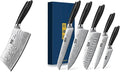 HOSHANHO Cleaver Knife 7 Inch, Razor Sharp High Carbon Powder Steel Meat Cleaver & 5 Pieces Knife Set, Professional Powder Steel Chef Knife Set, Ultra Sharp Japanese Kitchen Knives Set
