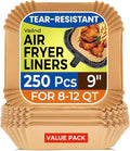 250 Pcs 9" Square Air Fryer Liners Disposable, Unbleached Parchment Paper Liners for Airfryer Basket, Non-Stick & Leakproof Baking Paper for Oven Roasting