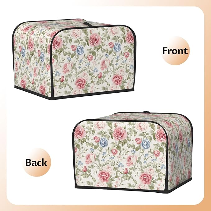 Toaster Cover 4 Slice Flower Boho Rose Floral Kitchen Small Appliance Covers with Pockets Dust and Fingerprint Protection