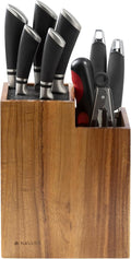 Navaris Knife Block & Utensil Organiser - Durable Acacia Wood Knife Holder without Knives - Removable & Washable Plastic Bristle for Random Sized Knives - Kitchen Storage Stand