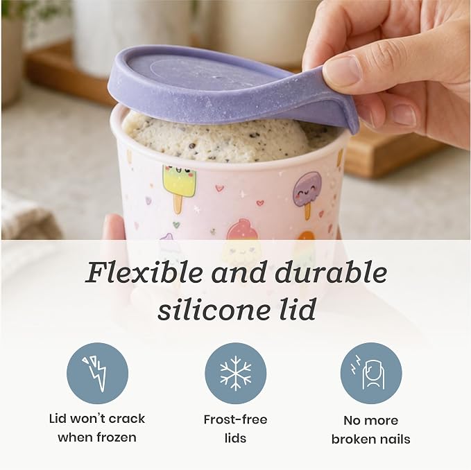 Starpack Freeze The Day Ice Cream Containers for Freezer (6-Pack, 13.5oz) - Dessert Single Serve with Silicone Lids - BPA-Free, Airtight, Reusable for Homemade Ice Cream, Sorbet, Kawaii Pink & Green