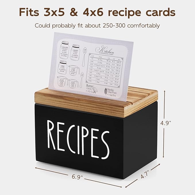 Coffee Filter Holder, Wood Filter Storage Container for Counter&Recipe Box, Wood Recipe Card Box Set, Recipe Box with 100 Cards and 6 Dividers