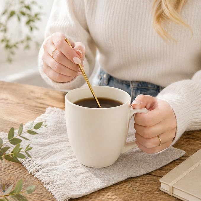 AmorArc 16oz Coffee Mugs Set of 6, Large Ceramic Coffee Mugs for Man, Woman, Dad, Mom, Modern Coffee Mugs with Handle for Tea/Latte/Cappuccino/Cocoa. Dishwasher&Microwave Safe, Light Beige