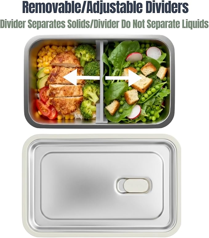 Modaniam Stainless Steel Bento Box, Stainless Steel Lunch Box for Adults, 42 OZ, Metal Lunch Box, Lunch Containers with Compartment, Vanilla, Leak Proof