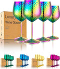 UNISWEET Stainless Steel Wine Glasses Set of 4 Unbreakable (Colorful) | 17 oz Large-capacity Hammered Goblets, Lightweight & Reusable, Good for Outdoor, Camping, Pool Travel, Gift for Wine Lovers