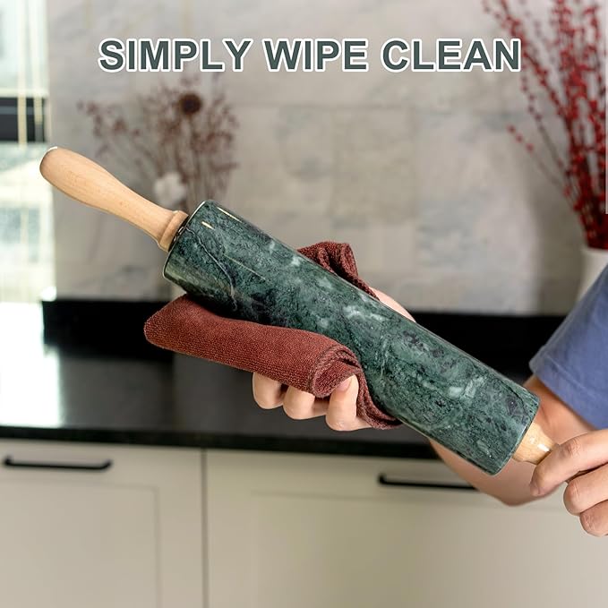 Koville Indian Green Marble Rolling Pin, Non-Stick Stone Dough Roller, 18 Inch Rolling Pin for Baking,Pasta, Dumpling, Ravioli, Fondant,Pie Crust, Kitchen Baking Pastry Tools, Kitchen Essential