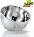Rice Washer Strainer Bowl, Stainless Steel Rice Washing Bowl Kitchen Washing Basket Basin with Side Drainers Small Colander for Rice, Vegetables & Fruit(22.5CM)