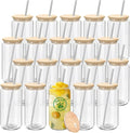 YOUKE OLA 20 Pack Glass Cups with Bamboo Lids and Metal Straw Can Shaped Drinking Glasses, Glass Tumbler Reusable Cute Cups for Whiskey, Iced Coffee, Tea, Soda, Cocktail, Gift, Clear 20oz