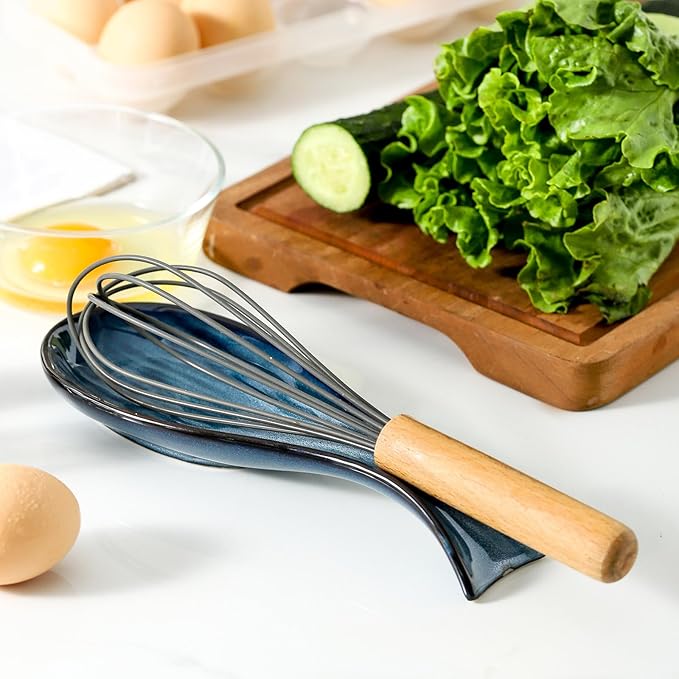 Ceramic Spoon Rest for Stove Top, Large 8.7 Inch Spoon Holder for Kitchen Counter, Porcelain Utensil Rest for Ladle, Spatula, Housewarming Gift, Dishwasher Safe and Heat-Resistant, Blue, Set of 2