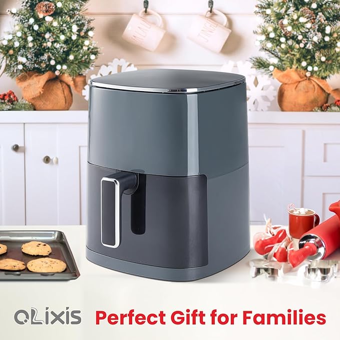 OLIXIS Air Fryer 6 Quart with Window Square Airfryer 12-in-1 Air Frys, Roast, Reheat, Dehydrate, Bake, Steam, Fries, Custard, Chicken, Wings, Sea Food, Vegetabels,400F, White