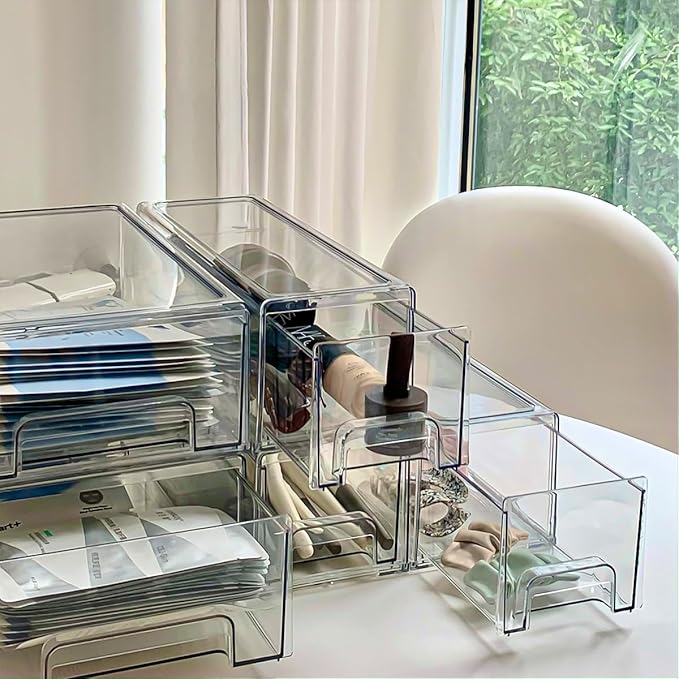 W.C.I. Fridge Drawers - Clear Stackable Pull Out Refrigerator Organizer Bins - Food Storage Containers for Kitchen, Refrigerator, Freezer, Vanity & Fridge Organization and Storage (2 Pack | X-Large)