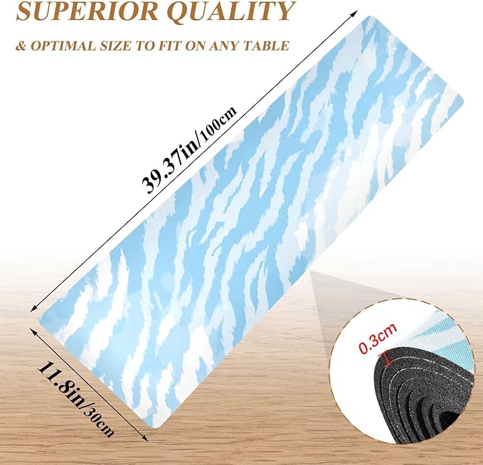 2 in 1 Table Runner Trivet for Hot Pots and Pans Heat Resistant Non Slip Waterproof 39 x 12 Inch Decorative Table Protector for Kitchen Countertop Tigers Pattern Skin Light Blue