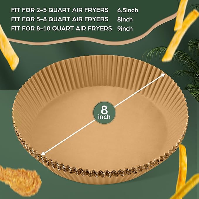 Upgraded Air Fryer Disposable Paper Liners - 1000 Pcs Thickened Deeper 8 Inch for 5-8QT Round Air Fryer Liners, Reversible Parchment Paper for Air Fryer, Baking and More