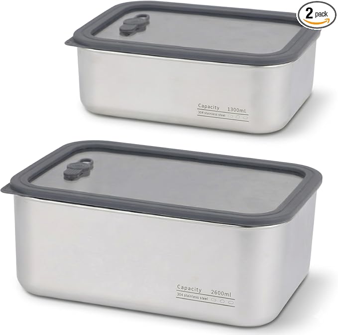 Stainless Steel Food Storage Containers-2Pcs Leakproof, Airtight Stainless-Steel Bowls with Lids, Freezer/Dishwasher/Microwave Safe Containers, Durable & Stackable Stainless Steel Containers with Lids