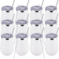 MEWAY Durable 12oz Stainless Steel Wine Tumbler with Lid and straw - Vacuum Insulated Coffee and Wine Cup for Travel, Parties, and Outdoor Events(White, Set of 12)