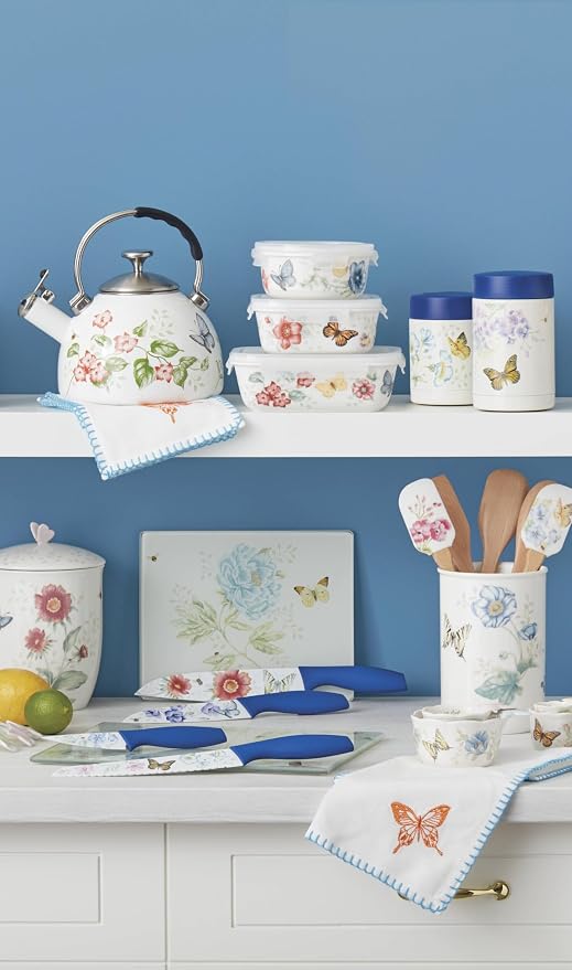 Lenox Kitchen, Butterfly Meadow Large Glass Cutting Board, Glass Material, Cutting Board For Home And Kitchen, Hand Wash Only, Butterflies Design, Tray (White, 1 Piece, 13 Inch W X 10.25 Inch L)