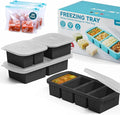 4 Pack Silicone Freezer Trays with Lid - Multi-Size 1-Cup & 2-Cup Portions, Food-Grade Silicone Freezer Molds for Soup & Meal Prep - Large Freezer Storage Containers, Oven & Dishwasher Safe - Black