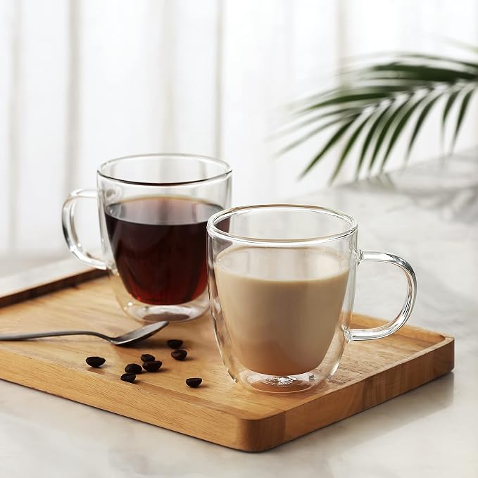 CNGLASS 5.4oz (6-pack) Double Wall Glass Mugs 33.8oz Glass Teapot Stovetop Safe