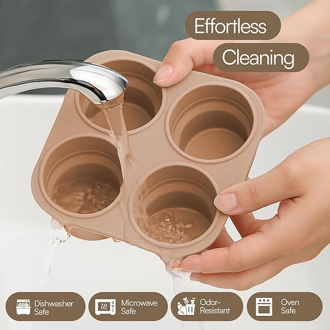 Silicone Freezer Tray with Lid - Stackable 2 oz Large Ice Cube Molds for Homemade Purees, Egg Bites, Broth Food Storage - Dishwasher Safe - CARAMEL